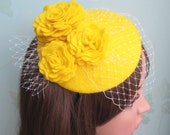 Yellow Felt Hat - Yellow Fascinator, Yellow Cocktail Hat, Wedding Hat, Fascinator, Formal Hat, Rose, Felt Flower Yellow Felt Hat - Yellow Fascinator, Yellow Cocktail Hat, Wedding Hat, Fascinator, Formal Hat, Rose, Felt Flower