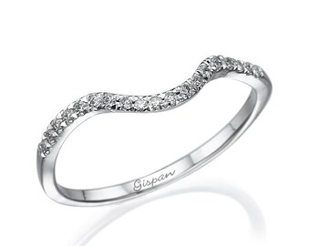 Curved Wedding Ring, Eternity Ring, Matching Wedding Band, Wedding Band Woman, Chevron ring, Twist ring, Diamond ring, Unique wedding band