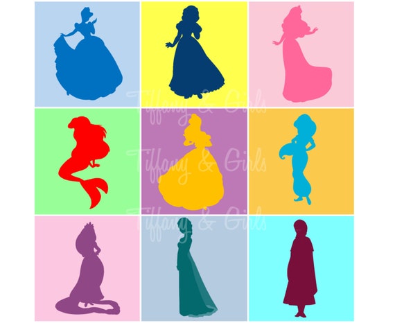INSTANT DOWNLOAD Disney Princess Silhouette Squares