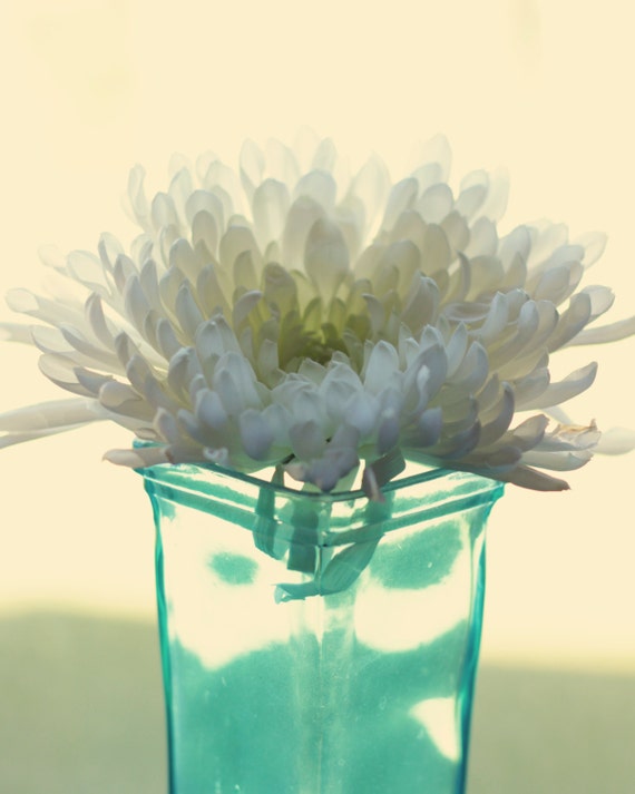 Items similar to White Flower, Teal Vase. on Etsy