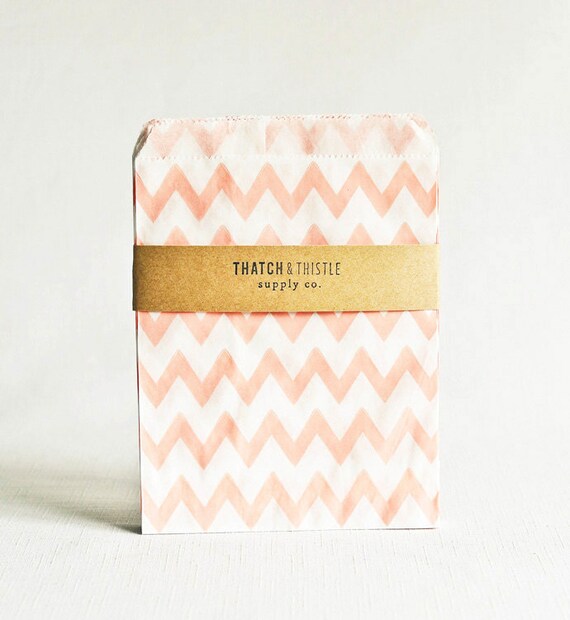 Paper Bags in Light Pink Chevron Stripes Set of 20 5x7