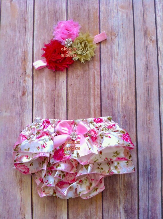 SALE Vintage pink floral satin ruffle by GigglesandWigglesBtq