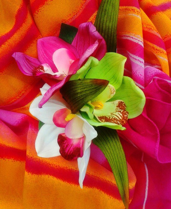 silk flowers hair orchid TROPICAL HAIR MalamaPua Flowers Hawaiian CLIP Orchids Bridal by