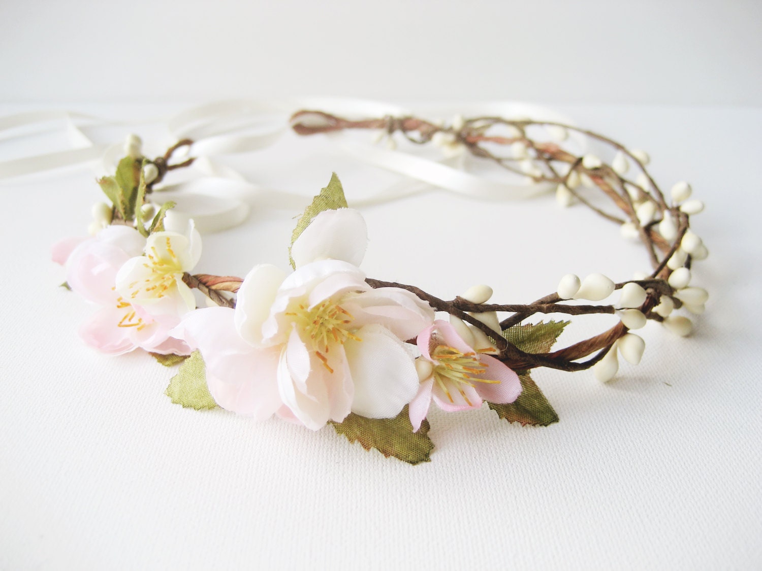 Cherry blossom flower crown Rustic wedding crown Floral