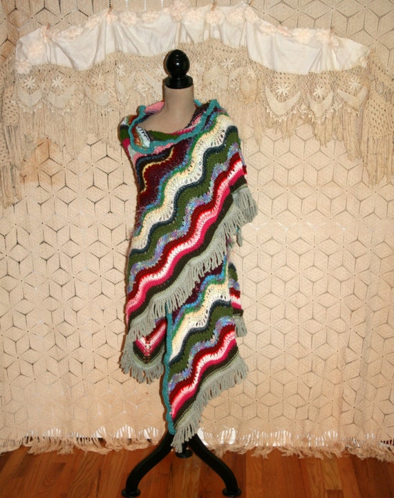 Hippie Shawl Bohemian Clothing Hand Knit Shawl Gypsy Shawl Warm Shawl ...