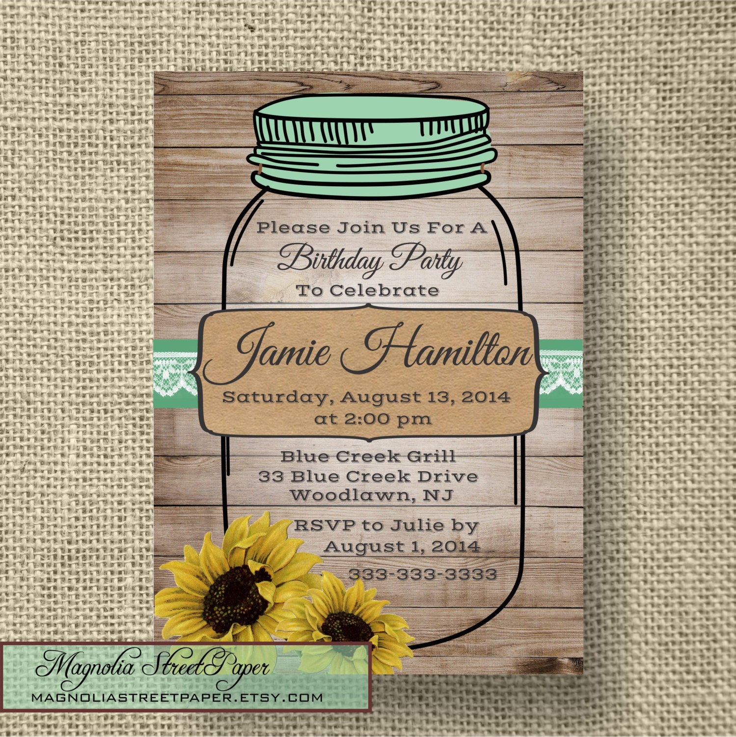 Printable Mason Jar Birthday Invitation by magnoliastreetpaper