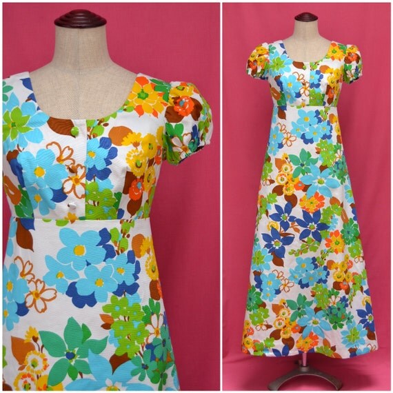 Vintage dress, Hawaiian summer maxi dress, bold psychedelic floral ...