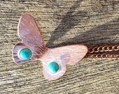 Copper and Silver Butterfly Pendant with Turquoise Cabochons