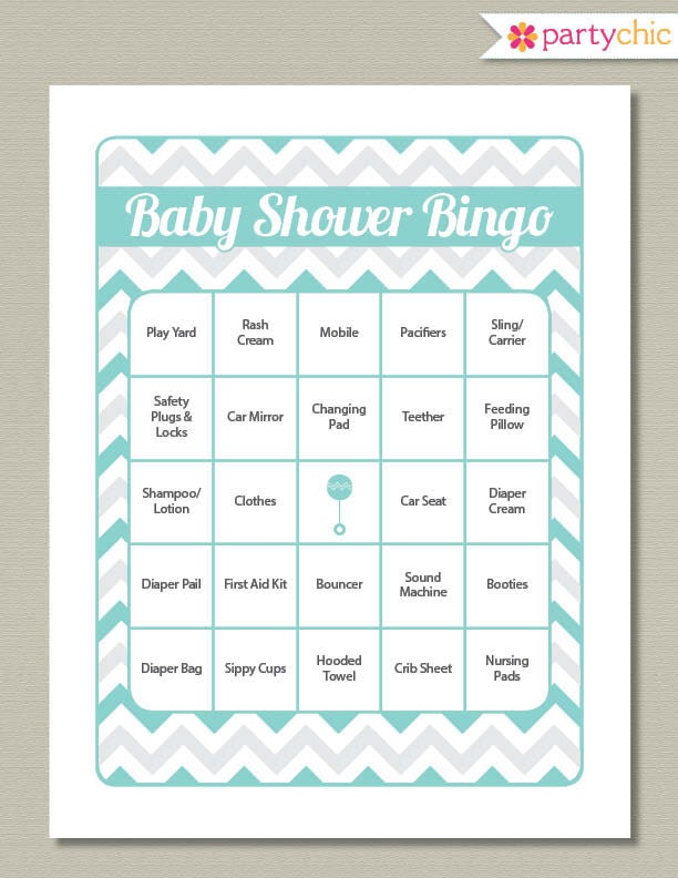 Printable Baby Shower Bingo Game Blue and Gray by getpartychic