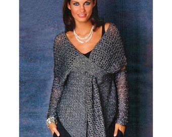 Crochet party tunic PATTERN, crochet designer tunic pattern, crochet wrap pattern, description in ENGLISH, crochet high cuffs (not mittens!)
