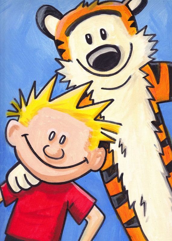 Calvin and Hobbes Painting Acrylic 9 x 12