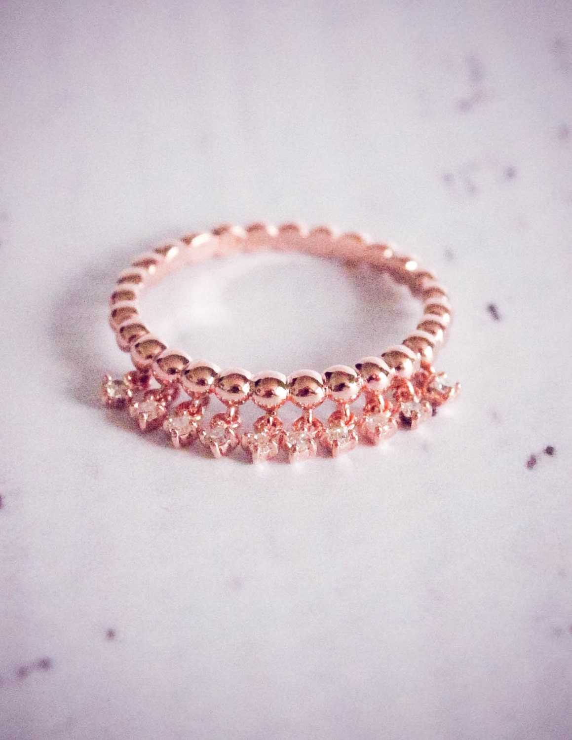 The Faye Rose Diamond Tassel Rose Gold Wedding Band