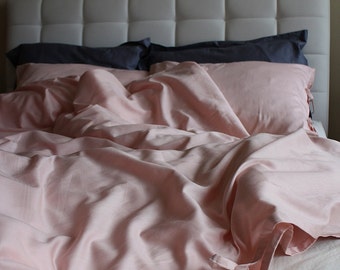 Twin / Twin XL Duvet Cover Set Blush Color Satin Cotton Quilt Cover with pillowcase back to school gift for her girlfriend wife