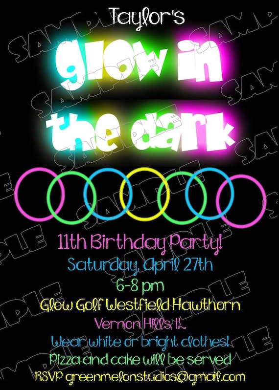 free card template printable pdf you thank in greenmelonstudios the by Glow party invitations glow dark