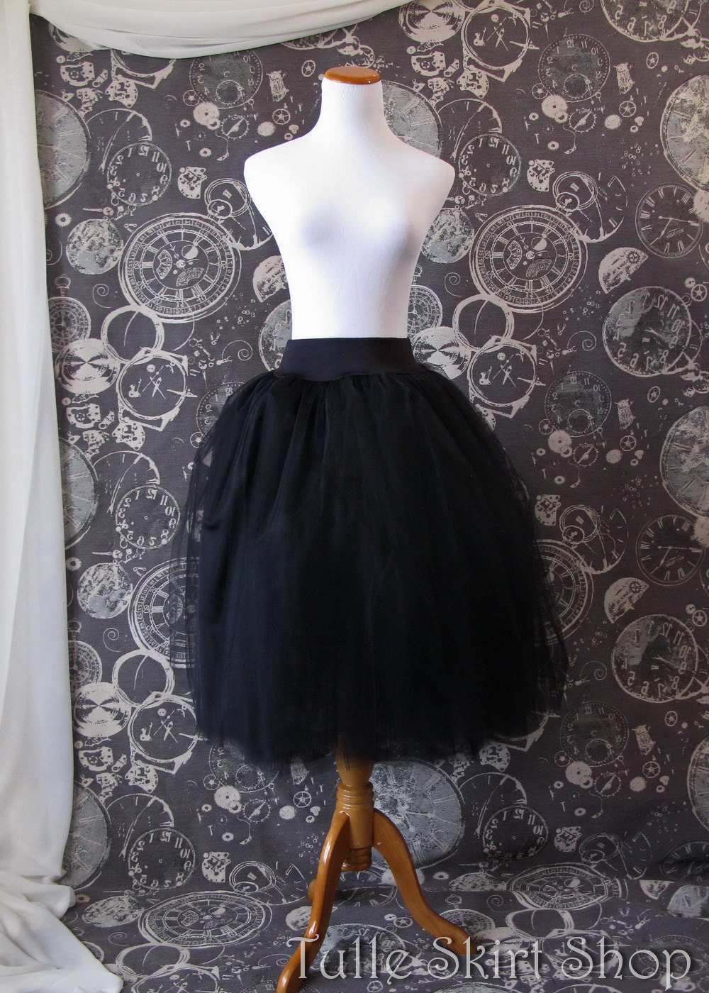 tea length black tulle skirt