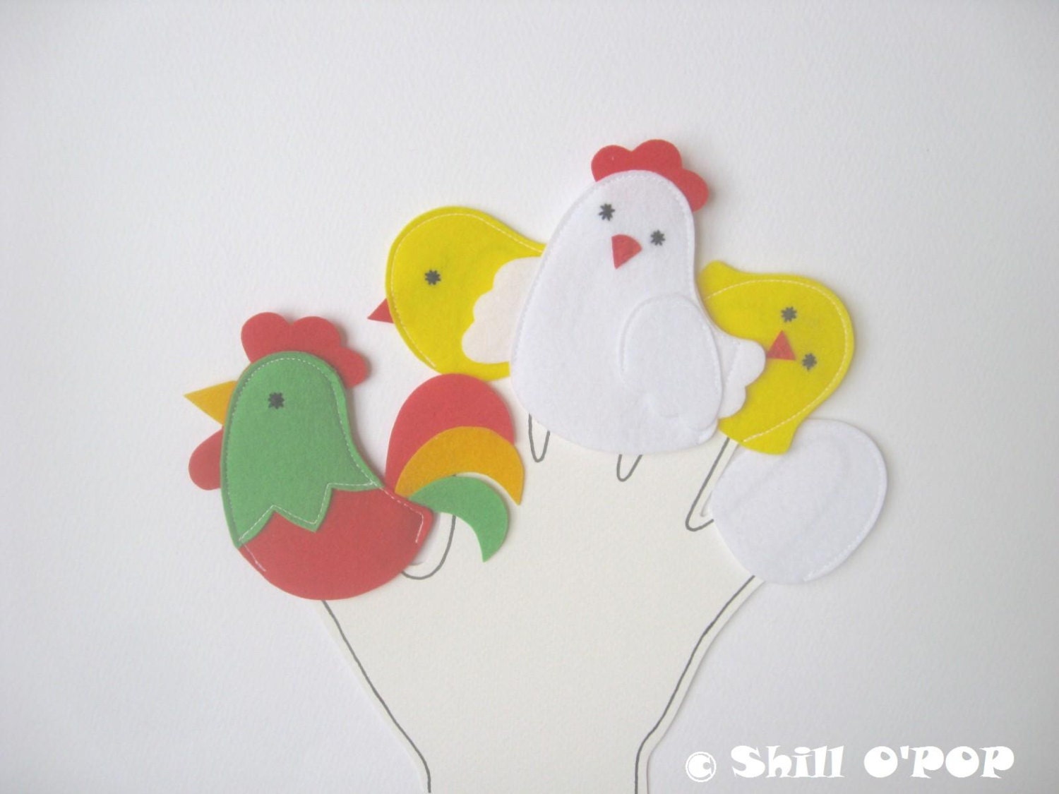 Chicken Family Felt Finger Puppets PDF Pattern by ShillOPOP
