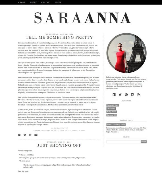 Black and White Blogger Blog Template Design Fashion Blogging