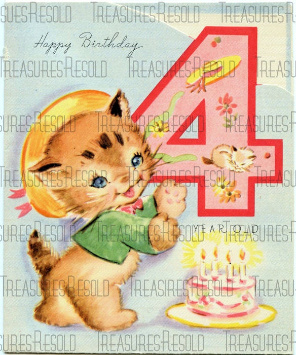 Happy Birthday 4 Year Old Kitten Card 12 Digital Download