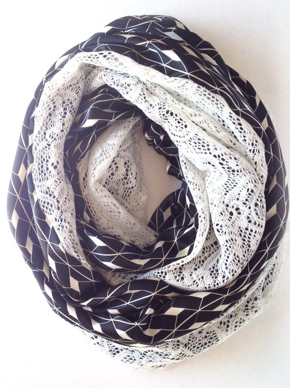 Breastfeeding Cover Black Geometric Print & Lace Infinity