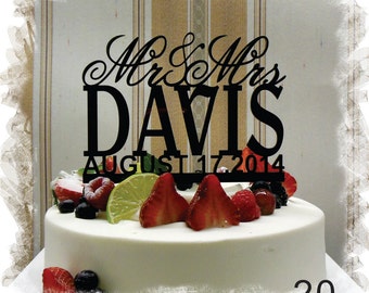 Mr and Mrs Monogram Cake Topper With Your Family Name and Wedding Date - Handmade Custom Wedding Unique Cake Topper