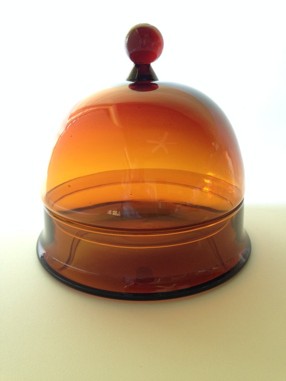Antique CLOCHE Glass Dome Lid with Glass Bottom Amber Brown