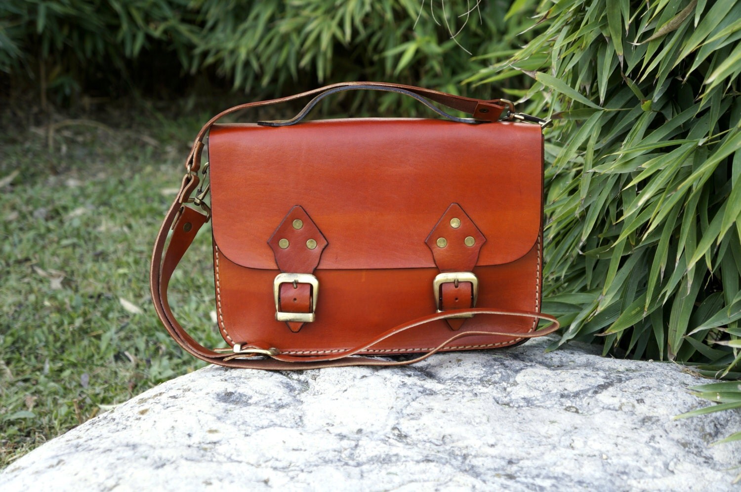 Orange Leather ipad bag messenger bag Leather by GalenLeather