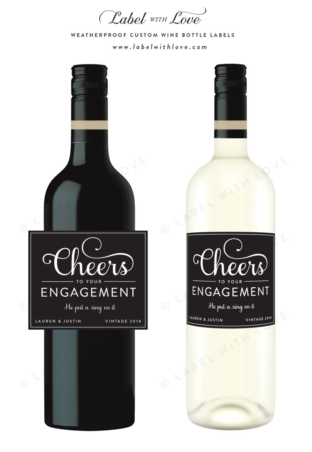 Custom Engagement Party Wine Bottle Labels Set of 6