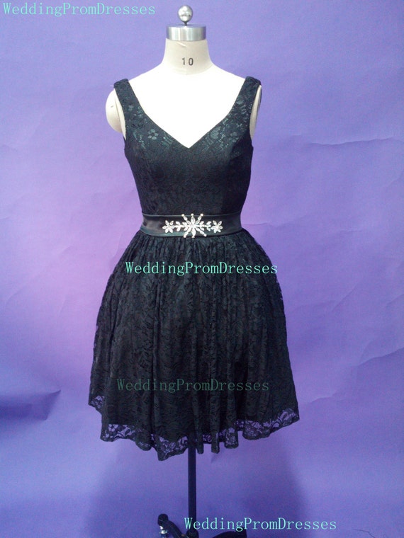 Vintage Lace Knee Length Ball Gown Bridesmaid Dresses/Black Lace ...