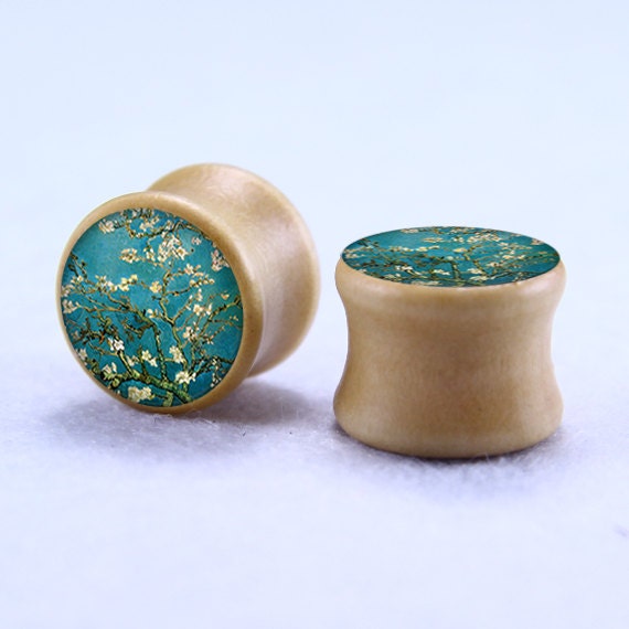 Floral EarplugsArt Flower Ear Gauges Solid Wood Flesh