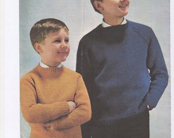 Boys Crew Neck Sweater, Boys Jumper, Boys double knitted sweater, 1960's sweater, retro kids sweater, kids jumper, boys knitting pattern