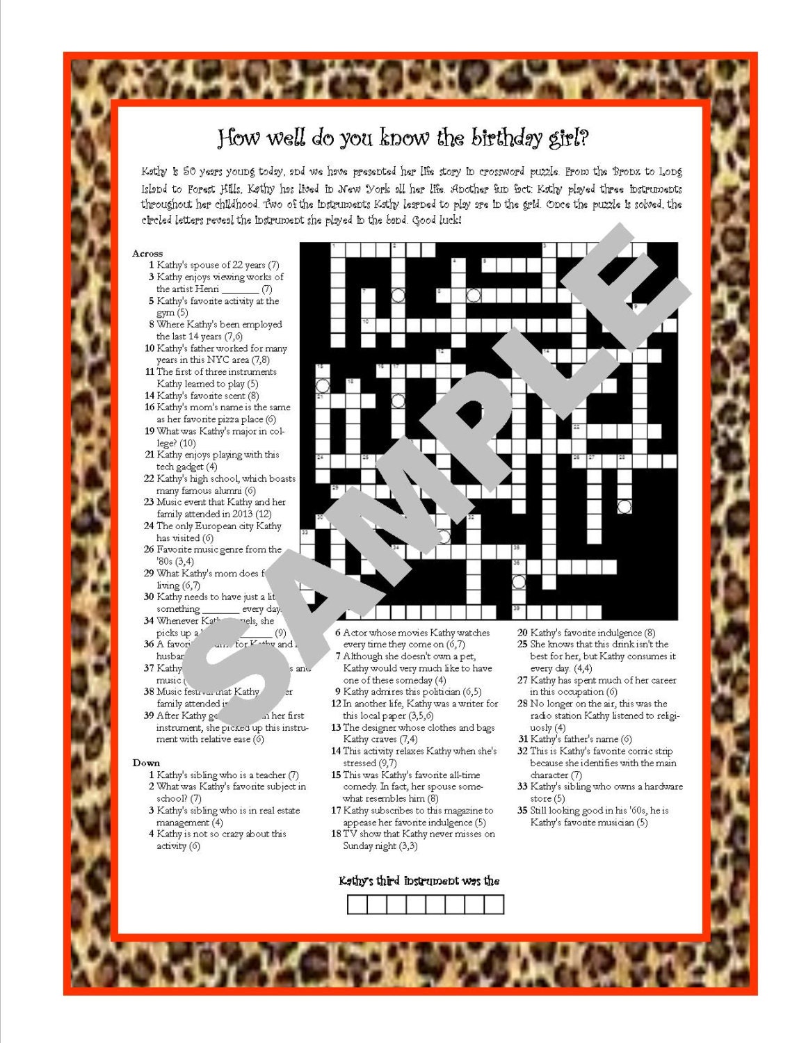 Personalized Printable Crossword Puzzle Featuring Fun Facts