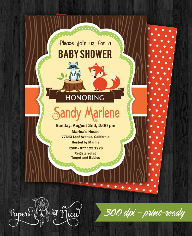 WOODLAND baby shower invitation forest animals wood grain WOODLAND baby shower invitation forest animals wood grain