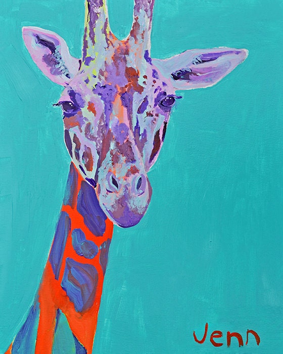 Orange Blue and Purple Giraffe Art Print for him for her