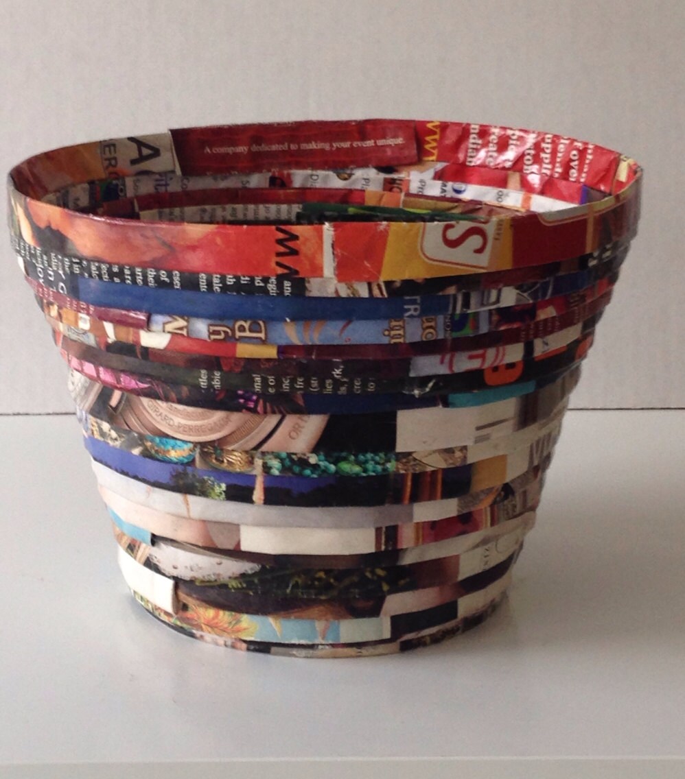 A recycled paper basket by RubysBeadsnBaubles on Etsy