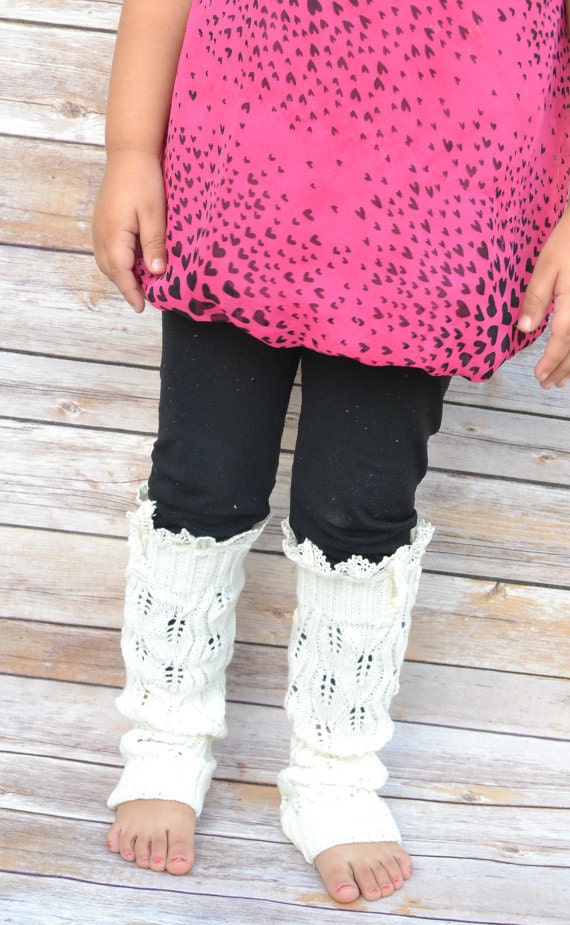 Little Girls Knit Leg Warmers With Lace Girls by MABEESBOUTIQUE