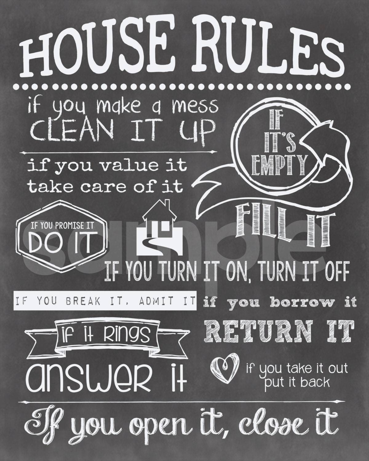 House Rules Chalkboard Digital Art Print by MichelleWhaling.