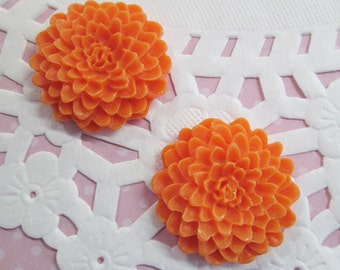 Orange 25mm Mum Flower Cabochons, Chrysanthemum Cabs, E247