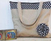 Tote Bag Ginger (lined shopper bag with zipped closure and flower decoration)