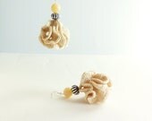Ball Crochet Earrings Dangle Textile Earrings Statement Earrings Neutral Color and Silver