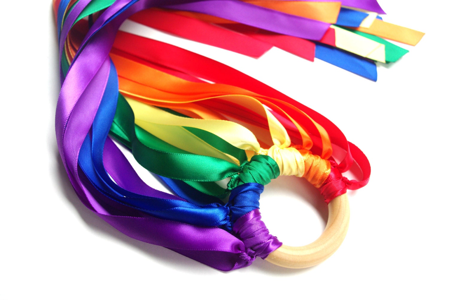 Double Rainbow Hand Kite Waldorf Whirligig Rainbow Ribbon