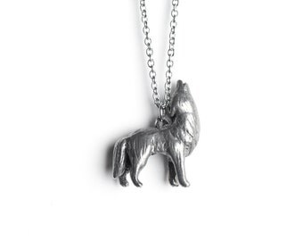 Howling Wolf Necklace - February / March Birth Totem Jewelry - Pisces