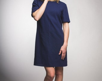 Upcycled vintage wool dress / womens / navy / short sleeve / small / medium