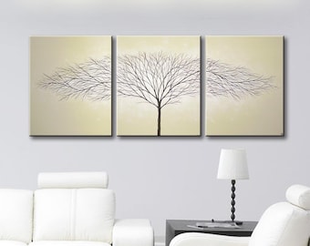 Canvas Art Paintings Wall Art Tree of Life Wall Decor Original Painting Large Wall Hangings Home Decor Modern Art Beige Tan 48x20