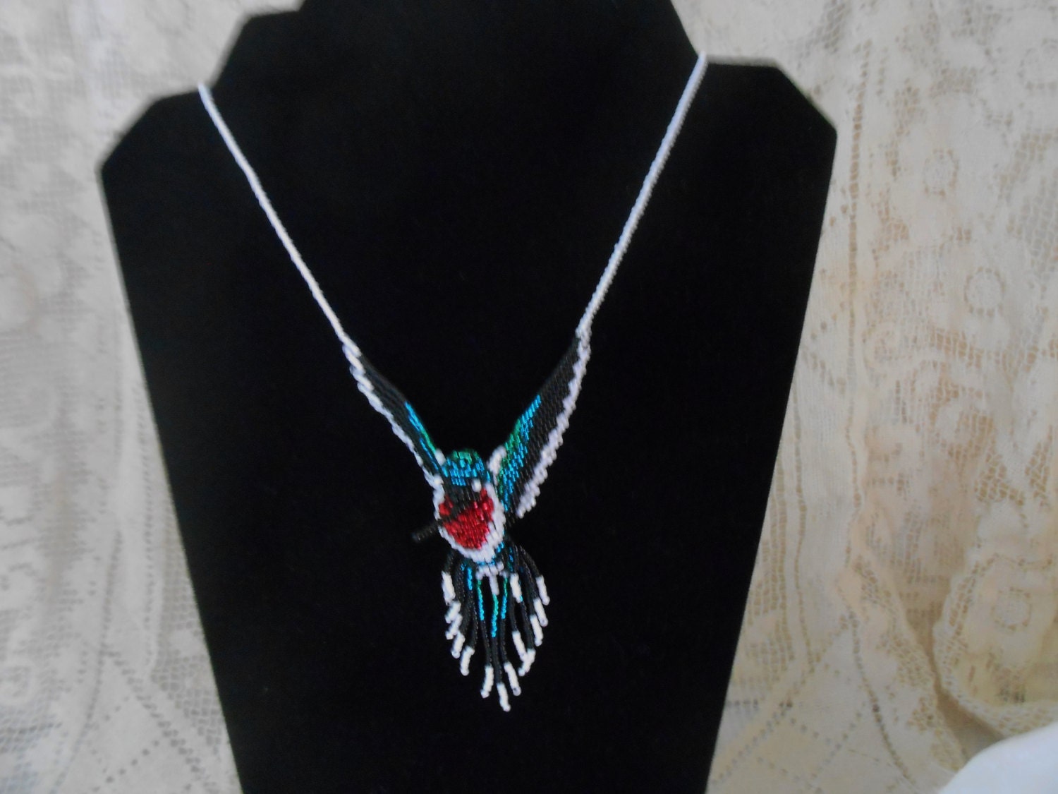 Hummingbird Necklace Beaded Hummingbird 3D by