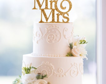 Glitter Mr and Mrs Wedding Cake Toppers in your Choice of Glitter, Elegant Custom Wedding Cake Toppers, Unique Wedding Cake Topper (T001)