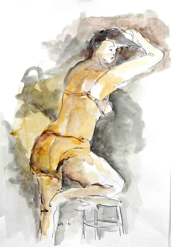Figurative women naked woman painting emotional art 19.3 X 13.8