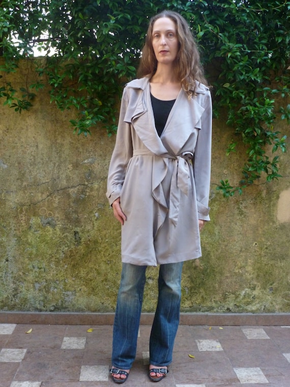 Ann Taylor Wrap Tie Coat In Natural Lyst Chanel Oversized Sungles With Quilted Leather Trim Clic Trench Coat Ann Taylor Khaki