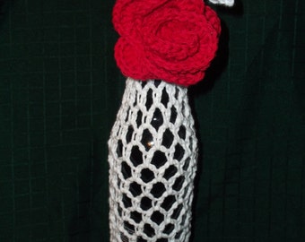 Crochet Tote Bag, Wedding or Anniversary Wine Tote Bag