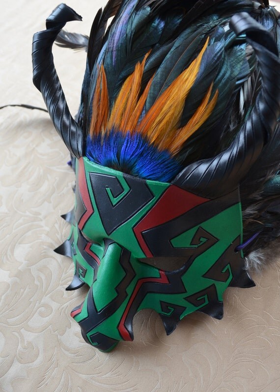 Quetzalcoatl Leather Dragon Mask Feathered Serpent Mardi
