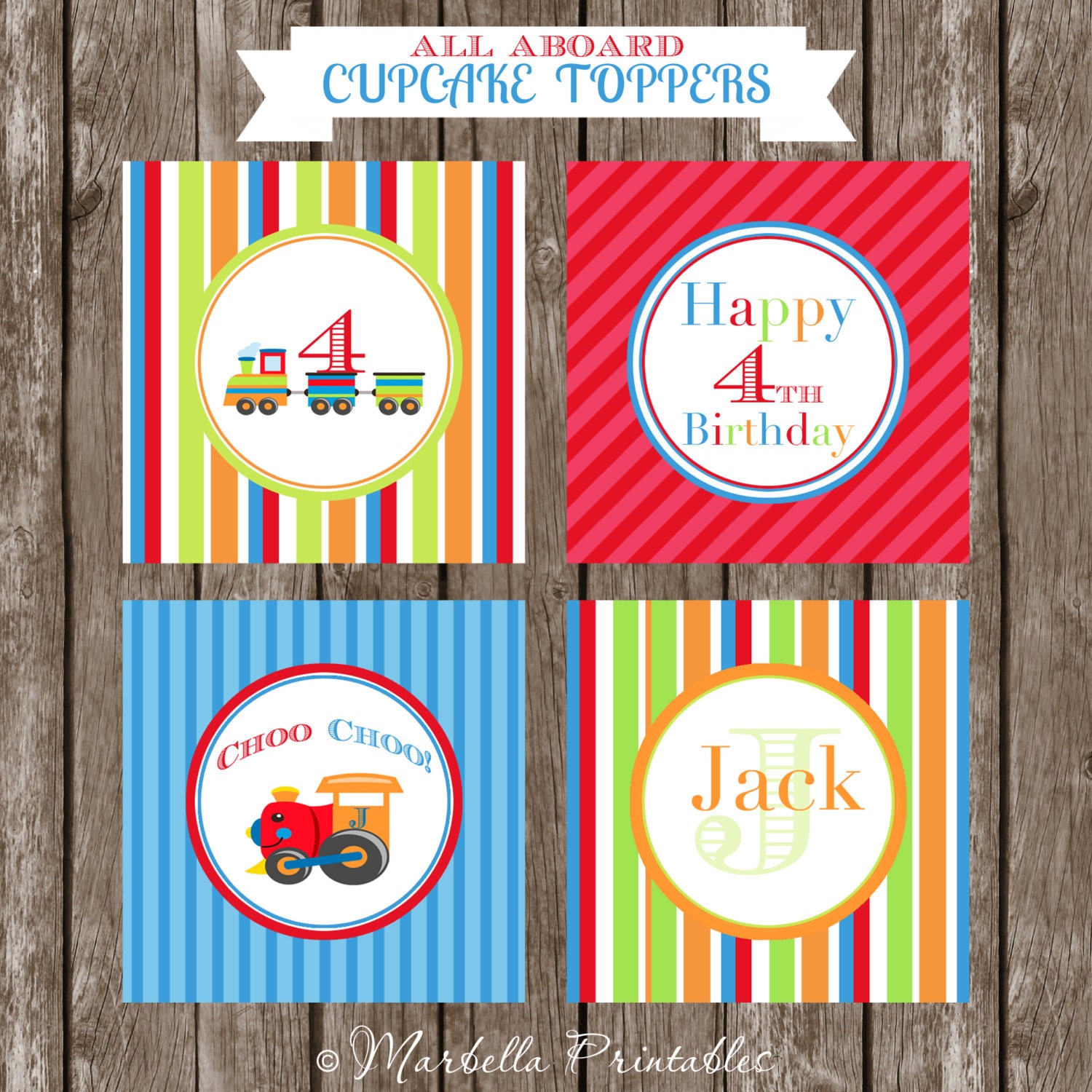 TRAIN All Aboard Cupcake Toppers Printable Boy Birthday by